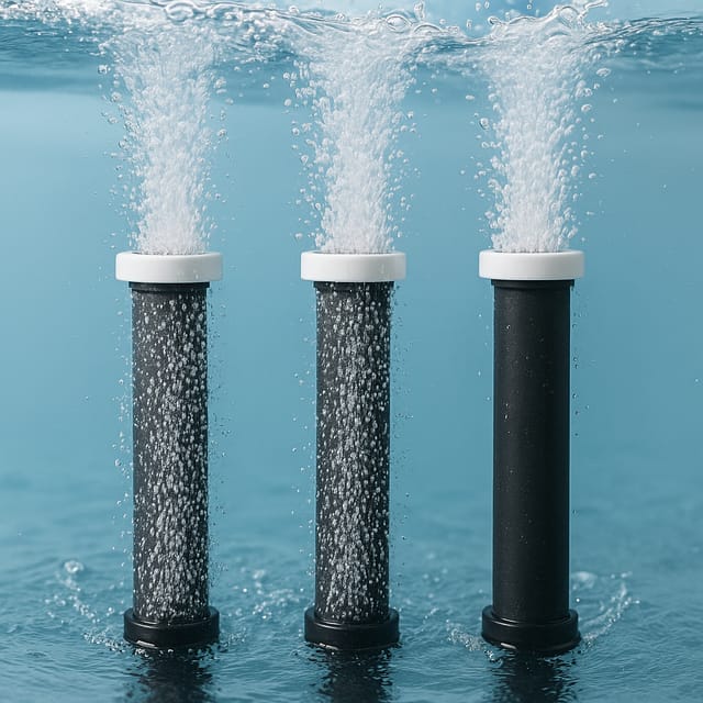 Difusores tubulares submersos em água, com bolhas de ar