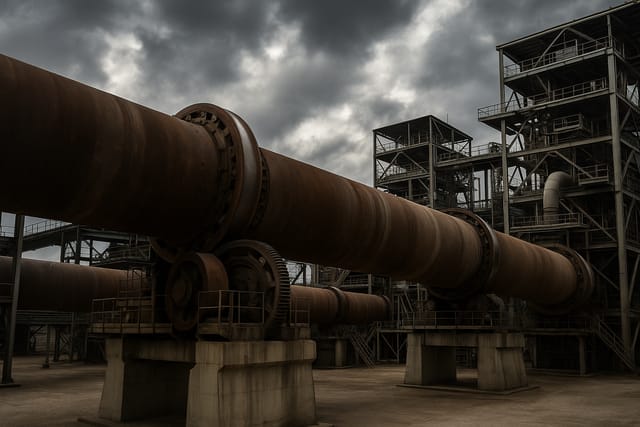 Fornos rotativos industriais em planta de calcinação