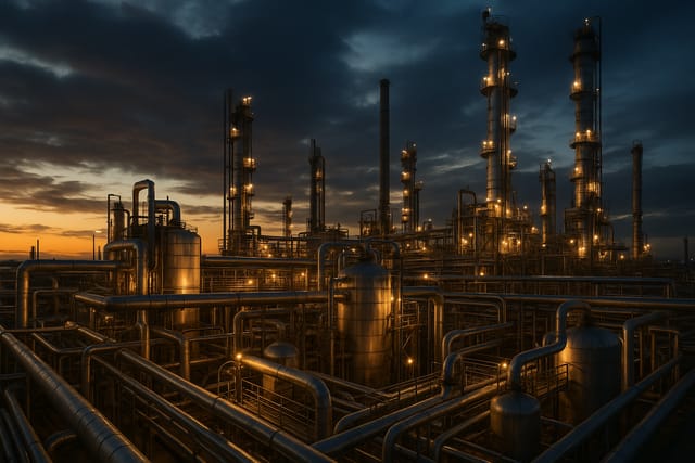 Planta de processamento de gás com tubulações