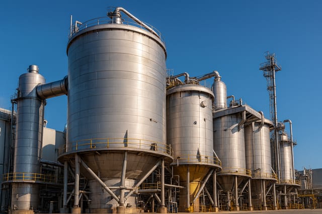 Torres de digestores de aço inox em fábrica de celulose