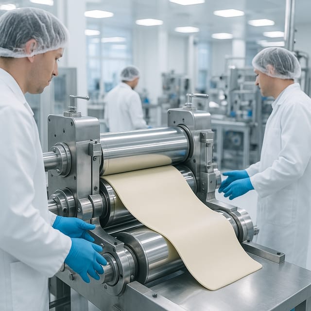 Calandra produzindo mantas de borracha