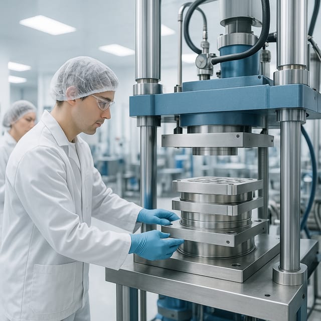 Prensa de compressão para moldagem de peças técnicas