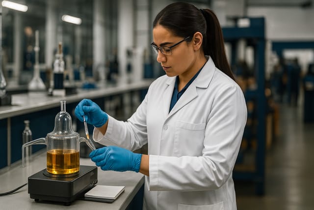Química em laboratório formulando o composto elastomérico