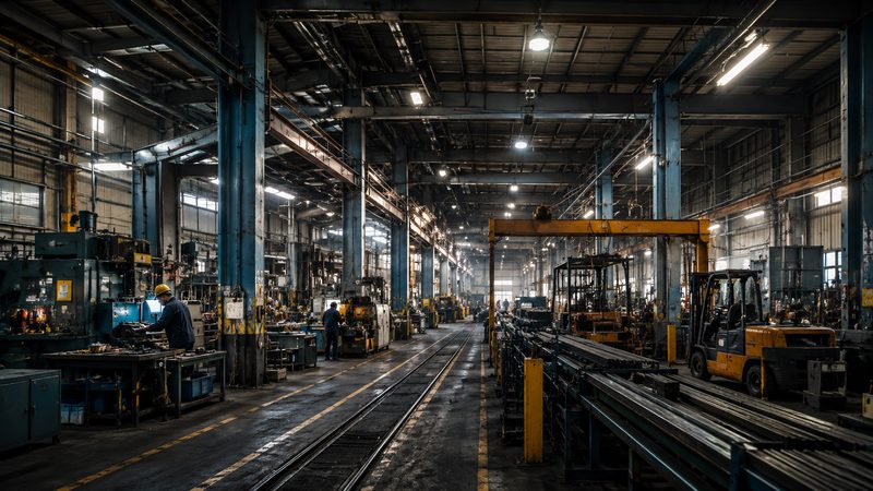 Linha de produção industrial de componentes de borracha em operação